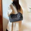 Denim Purse, Denim Crossbody Bag Y2K Jean Purses for Women Trendy Flip Shoulder Handbag (B Black)