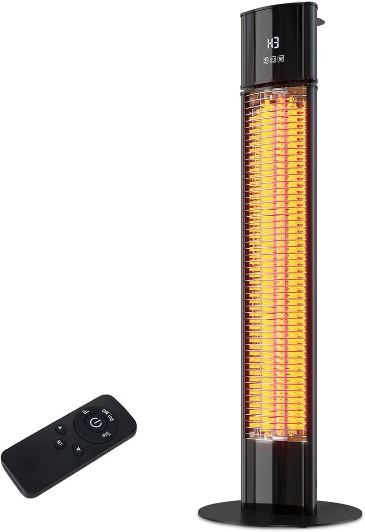 Portable Outdoot Electric Heater, Infrared Patio Heater for Outdoor/Indoor Use, garage heater electric, 1500W, BLACK