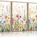 FWIEXA Wildflower Pictures Wall Decor, 3 Piece Floral Canvas Wall Art Set, Framed Watercolor Flower Painting, Colorful Botanical Artwork, 16x24 Inches Poster for Living Room, Bedroom, Nursery, Home