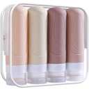 GLAMFIELDS TSA Approved Travel Bottles for Toiletries, 3oz Size Leak Proof Silicone Containers for Shampoo, Conditioner, Easy to Squeeze and Portable, Essentials for Traveling (4 Pack) Apricot