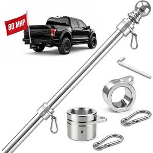 ZMTECH 5FT One Piece Heavy Duty Stainless Steel Flag Pole for Outside House,Flag Pole for Truck,Jeep,Porch,RV,Boat,Wall & Vehicle Use Silver(Without Bracket)