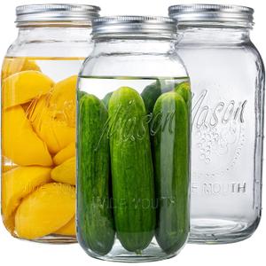 WELLIFE 3 Pack 64oz Wide Mouth Mason Jars,Half Gallon Mason Jar for Pickling, Canning, Fermenting and Food Storage, Microwave & Dishwasher Safe