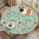 Vintage Garden Round Tablecloth  Fitted Circle Table Cover with Elastic Edge, Waterproof & Washable Polyester Table Cloth for 43" to 54" Indoor/Outdoor Tables