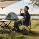 Rocking Camping Chair Rocker, Folding Chair Lawn Chairs with Cup Holders Foldable Outdoor Freestyle Navy Blue