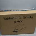 Stainless Steel Cat Litter Box 2-Pack, XL Extra Large Metal Litter Box with Lid for Big Cats, High Sided Design with Scoop & Pedal, Non-Stick, Anti-Leak, Easy to Clean-Light Grey 