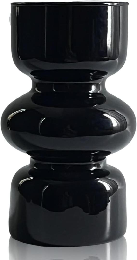 BLOFLO Black Glass Hydroponic Vase, 7Inches Glass Vase for Flower, Modern Geometric Three-Layer Floral Vases for Home Office, Wedding Table Decoration (Black)