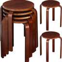 FairySandy Stackable Bentwood Stools, 18 Inch Height Black Wooden Backless Counter Chairs with Round Top, Portable Stool for Kitchen Dining Classroom Home Living Room Furniture(Dark Coffee,4 Pieces), 15.5" x 15.5" x 18"