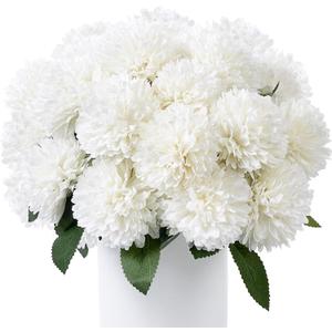 SITUMEIZI 12 Pcs White Artificial Chrysanthemums Flowers Ball Flower Fake Mums Silk for Wedding Home Kitchen Decoration Floral Arrangement