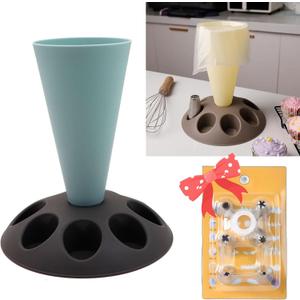 Piping Bag Holder Stand for Filling, Pastry Bag Holder Stand, Decorating Bag Holder with 8 Slots Nozzles Holder, Plastic Pastry Bag Stand for Cake Decorating Kit, Baking Accessories (Blue)