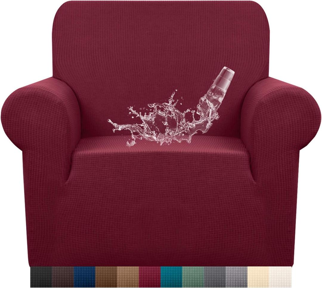 Granbest Premium Waterproof Sofa Cover High Stretch Couch Slipcover Super Soft Fabric Couch Cover (Wine Red, Chair) (Small)