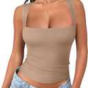 REORIA Butsmooth® Women's Square Neck Going Out Crop Tops Double Lined Cute Basic Tank Tops 2025 Clothes (Large, Khaki)