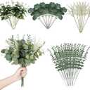 Artificial Eucalyptus Leaves Stems 120 Pcs 4 Kinds Mixed Fake Silver Dollar Eucalyptus Leaves Stem Bulk Faux Leaf for DIY Bouquets Floral Arrangement Wedding Home Decor