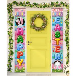 Easter Porch Sign-Easter Bunny Banner Decoration, Easter Welcome Sign Happy Easter Party Supplies,Spring Theme Easter Door Hanging for Easter(Porch Sign)