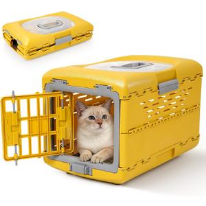 Cat Carrier Pet Carrier for Cat, Plastic Collapsible Cat Carrier Hard for Camping Vet Visits Travel, Fully Breathable Pet Travel Carrier Crate Under 13LBS (18.9" L x 11.8" W x 12.6" H)