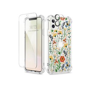 GVIEWIN for iPhone 11 Case Floral, with Screen Protector&Camera Lens Protector,[Non Yellowing] Soft Shockproof Clear Phone Protective Cover for Women, Flower Pattern Design 6.1"(Blooming Flowerets)