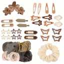 80 Pcs Brown Hair Accessories Set for Women, Includes 1 Claw Clip, 28 Hair Clips Star Hair Clips, 1 Scrunchie, 50 No Damage Hair Ties, All-in-One Hair Bands Elastics Claws Kit for Daily Use