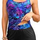 Tankini Swimsuits with Shorts - Two Piece Swimsuits Tummy Control Bathing Suits with Pockets (L)