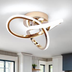CANEOE Modern LED Ceiling Light, 6000K Gold Led Hallway Ceiling Light Fixtures, Curved Design Semi Flush Mount Ceiling Lights for Hallway Bathroom Kitchen Entryway Stair Ceiling Lamp (No Dimmble)