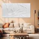 Large White Abstract Wall Art, Hand Painted Textured Canvas with Organic Sculptural Relief, Oversized Modern Statement Wall Decor for Living Room or Bedroom, Gallery Wrapped and Ready to Hang, 2958 Inch
