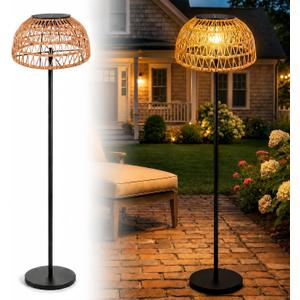 Solar Floor Lamp, 54'' Outdoor Floor Lamps for Patio Ambience | Cordless Rattan Solar Outdoor Lamp,USB Charging, Waterproof,Garden Lantern,Deck Porch Backyard Parties,Poolside Lounge Decor