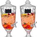 Zhehao 2 Pcs Drink Dispensers for Parties 1.3 Gallon Glass Beverage Dispenser Clear Vintage Crystal Iced Beverage Dispenser with Spigot and 2 Wooden Chalkboard Wide Mouth Beverage Server for Bar Home