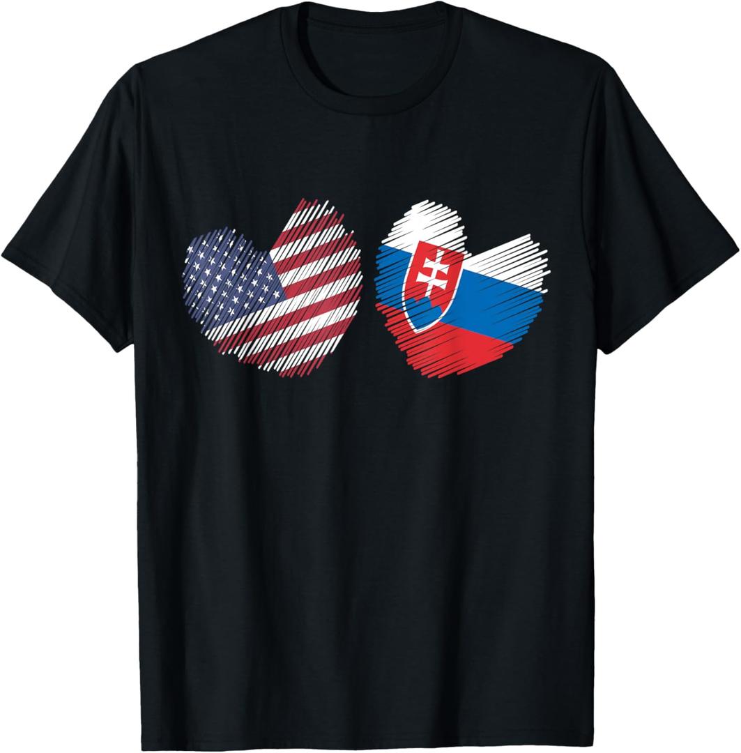 Slovakia USA Heart American Flag Slovak Flag Love Heart T-Shirt for Women Kids Men XS