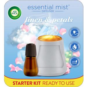 Air Wick Essential Mist Starter Kit (Gadget + 1 Refill), Linen & Petals, Air Freshener, Essential Oils