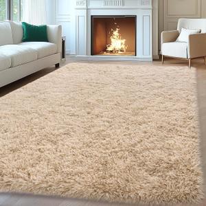 8x10 Area Rugs for Living Room, Large Fluffy Rugs for Bedroom, Soft Carpet Shag Kids Room Rug, Non-Slip Fuzzy Rugs Indoor (Light Tan, 8ft x 10ft)