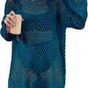 Prinbara Crochet Cover Up for Women Swimsuit Summer Bathing Suit 2025 Swim Hollow Out Bikini Swimwear Mesh Knit Beach Dress Cyan Small (Blue, S)