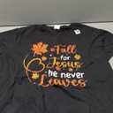 Fall for Jesus He Never Leaves Leaves Autumn Christian Women T-Shirt XL