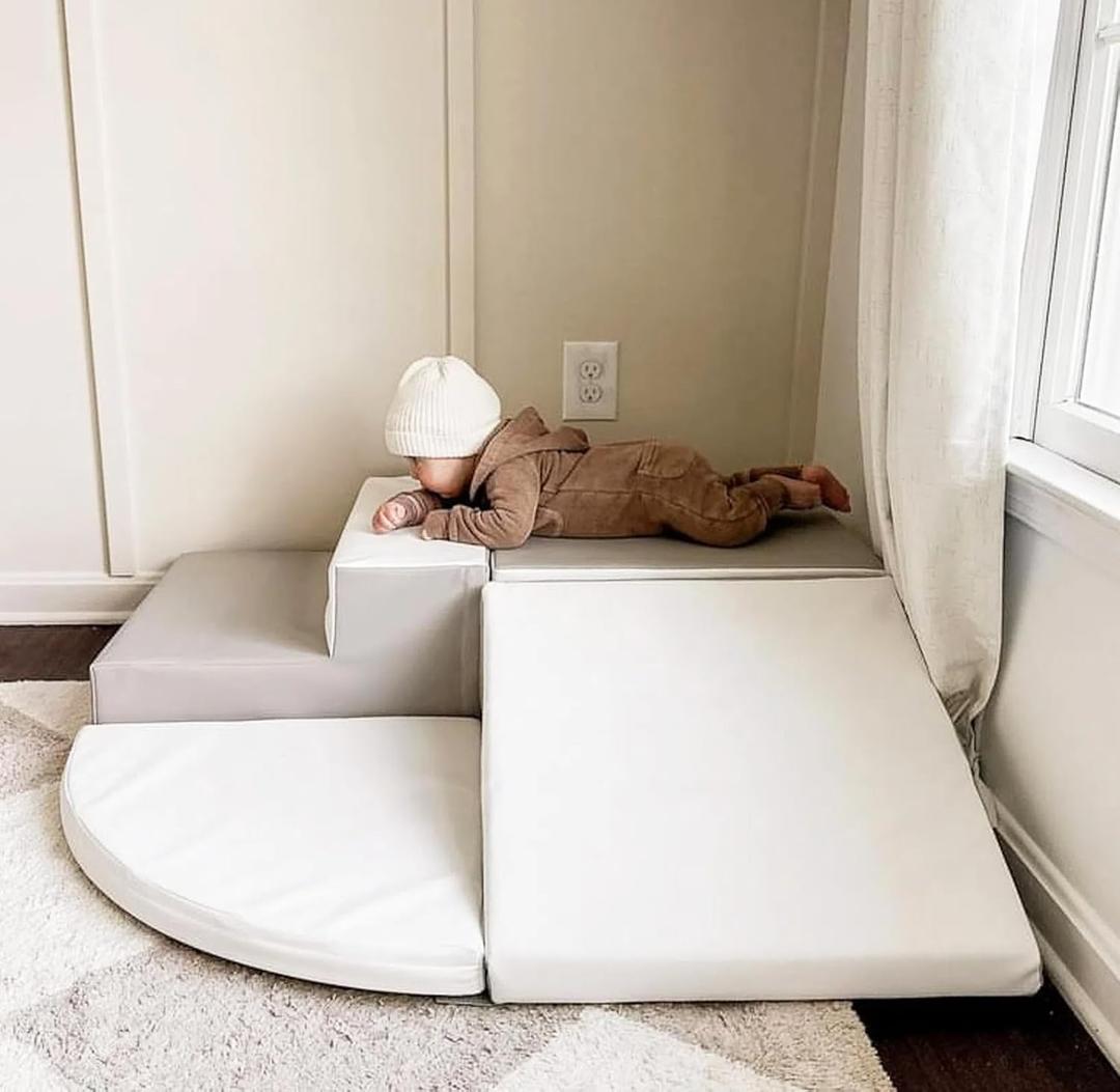 Little Dove Large 4-Piece Set Climbing Toys for Toddlers 1-3, Baby Foam Climbing Blocks for Toddlers,Soft Play Toddler Climbing Toys Indoor for Crawling Climbing and Sliding,Foam Play Gym,Gray & White