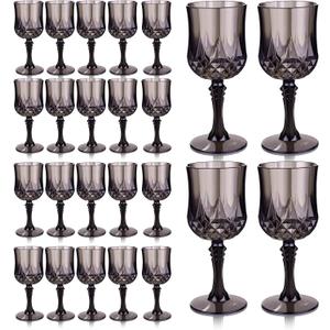 Dualshine 24 Pack Plastic Glasses, Black Plastic Goblets for Wedding Reception, Drinking Glasses for PartiesHalloweenBirthdaysGifts