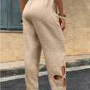 SOLY HUX Women's Boho Hollow Out Elastic High Waist Baggy Wide Leg Pants Casual Palazzo Trousers (L)