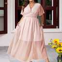 EYWOL Plus Size Pink Wedding Guest Dress: Long Light Pink Dress - Cocktail Dresses for Women Wedding Guest - Plus Size Summer Cocktail Dresses for Curvy Women (Pink, XL)