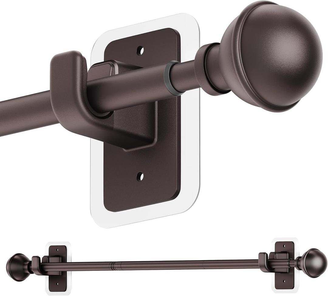 ENJOYBASICS No Drill Curtain Rods for Window 28 to 47 Inches, 5/8 Inch Diameter Renter Friendly Drapery Rod with Adhesive Brackets without Drilling, Adjustable from 27 to 52 Inches, Bronze