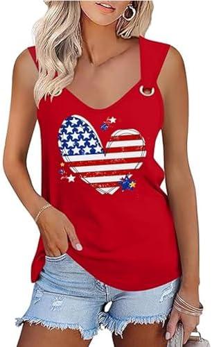 American Flag Lace Up Tank Tops for Women 4th of July Shirts Sleeveless Stars Stripes US Flag Patriotic Tee Tops M