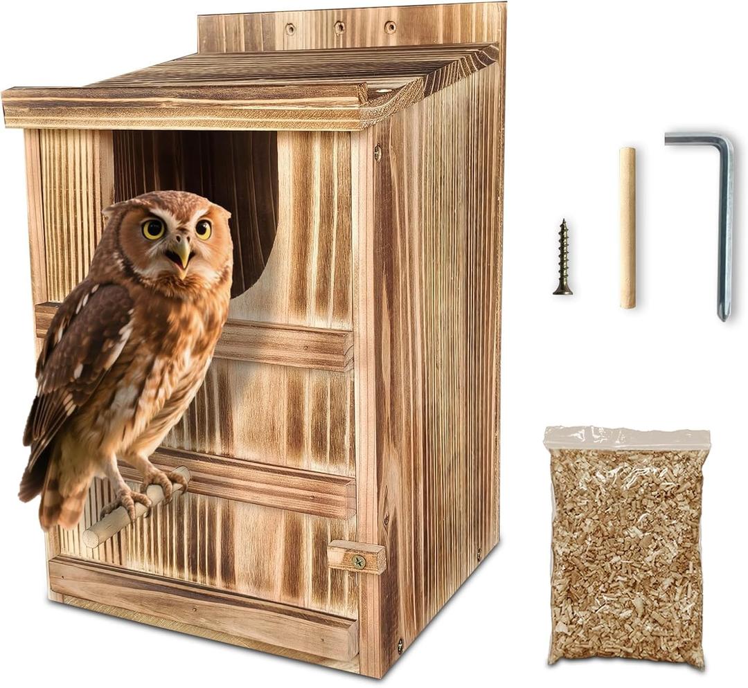 Owl House Bird Houses for Outside Owl Box 14.698.7 inches for Wildlife Lovers,Easy Assembly Required Wooden Bird Houses