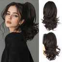 ZQIAN BEAUTY Clip in Ponytail for Women - 14 Inch Curly Ponytail Extension, Wavy Pony Tails Hair Extensions, Synthetic Hair Extensions Ponytail, Natural Hair Pieces for Women (Color: Black Brown)