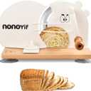 Manual Bread Slicer for Homemade Sourdough Bread, Adjustable Thickness, Hand-Crank Bread Cutter with Metal Guide, Suction Cup & Scale Line, Stainless Steel Blade, Beech Wood Base for Even Slices