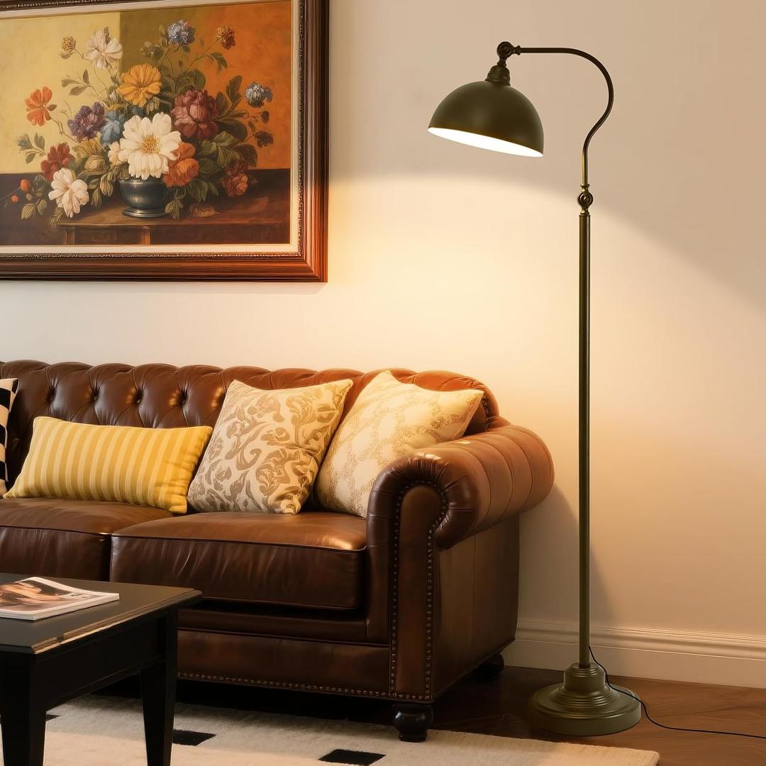 Bright LED Reading Floor Lamp with Remote and Bluetooth Dimming, Adjustable Brightness and Color temperature, Matte Black Iron Lampshade,Modern Rustic Vintage Living Room Bedroom Office Standing Lamp