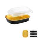 Oval Aluminum Foil Pans with Snap-On Lids (5 Pack)  2X Thicker Heavy Duty Black & Gold Disposable Trays for Catering, Takeout & Party Serving, 50oz