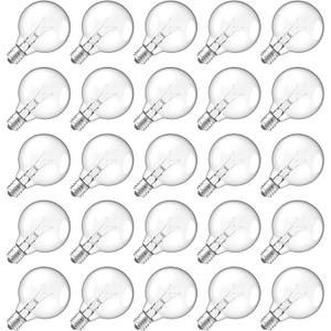 Meconard G40 Replacement Light Bulbs, E12 Candelabra Screw Base 5watt Dimmable Clear Glass Globe Incandescent Bulbs for Indoor Outdoor String Lights,Warm White, 25 Pack