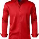 J.VER Men's Dress Shirts Solid Long Sleeve Stretch Wrinkle-Free Formal Shirt Business Casual Button Down Shirts Red Small