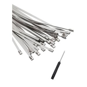 Metal Zip Ties Kit, 48 PCS 9.8 Metal Cable Ties, Stainless Zip Ties for Chain Link Fence Stakes Privacy Slats Exhaust Pipe Outdoor with Free Release Tool