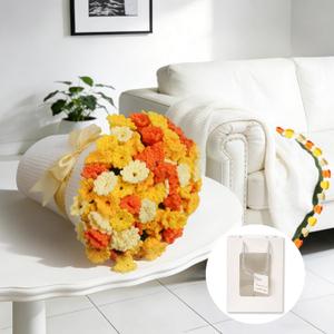 Crochet Bouquet Throw Flower Blanket, 40" Handmade Knitted Orange Flower Bouquet Blanket, Cute Romantic Gifts for HerGirlfriend Mom Mother's Day Birthday Wedding Valentine Anniversary, Orange