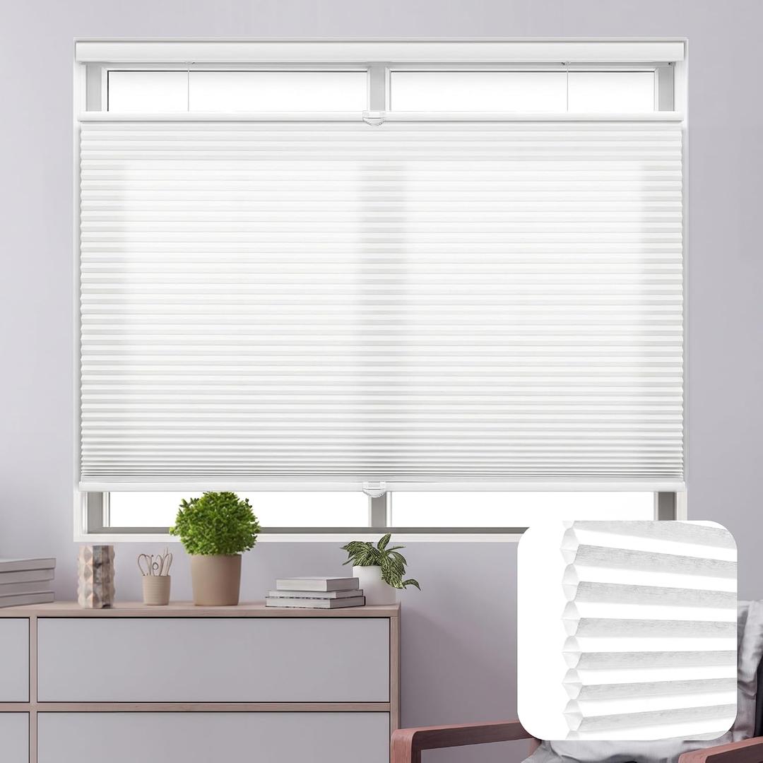 DEZ FURNISHINGS Cordless 1" Light Filtering Top Down Bottom Up Cellular Shade, 35.5"W x 64"H, White