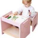 bpmfkid Montessori Weaning Table and Chair Set - Adjustable Design for Toddlers, Ideal for Mealtime, Learning, and Play, Pink