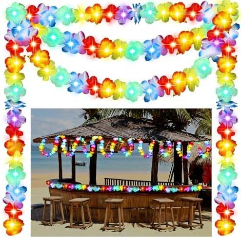 Maysing 35.43ft Light up Hawaiian Flower Lei Garland Tropical Hawaiian Garland LED Lighted Luau Party Flower Banner for Luau Summer Beach Party Decorations