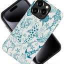 Case for iPhone 14 Pro,Coral Reef Whale Turtles Blue Green Phone Case Slim Silicone Shockproof Cover for Girls Women（Frosted & Durable）