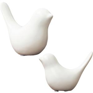 White Bird Figurines, Small Animal Statues, Ceramic Home Decor, Modern Decorative for Office, Bookshelf, Bedroom, Living Room, 2 Pieces